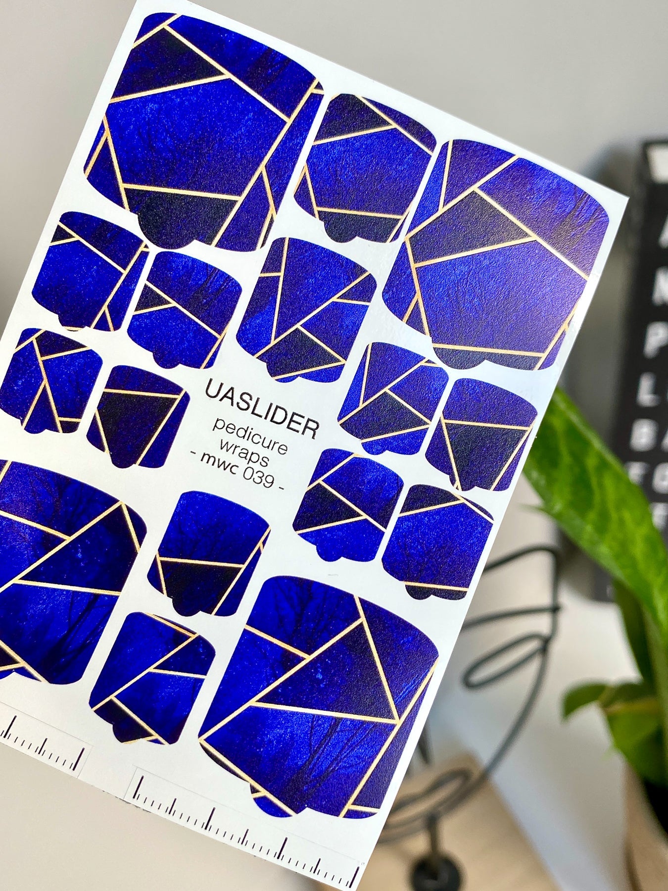 Geometric Pedicure Nail Wraps — Royal Blue & Gold Lines | MWC-039 - UASLIDER