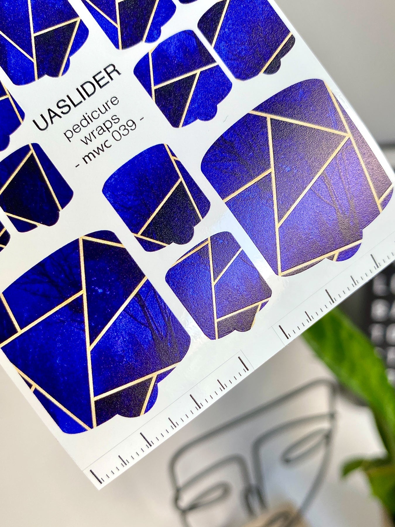Geometric Pedicure Nail Wraps — Royal Blue & Gold Lines | MWC-039 - UASLIDER