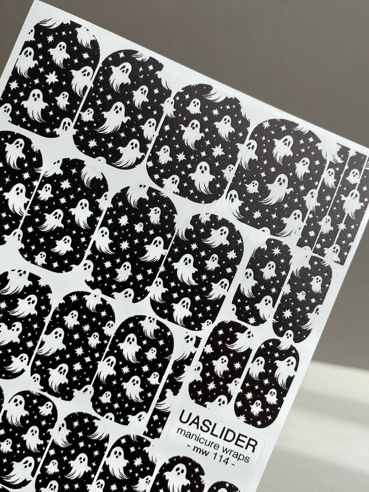 Ghost Halloween Manicure Wraps — Black & White Pattern | mw-114 - UASLIDER