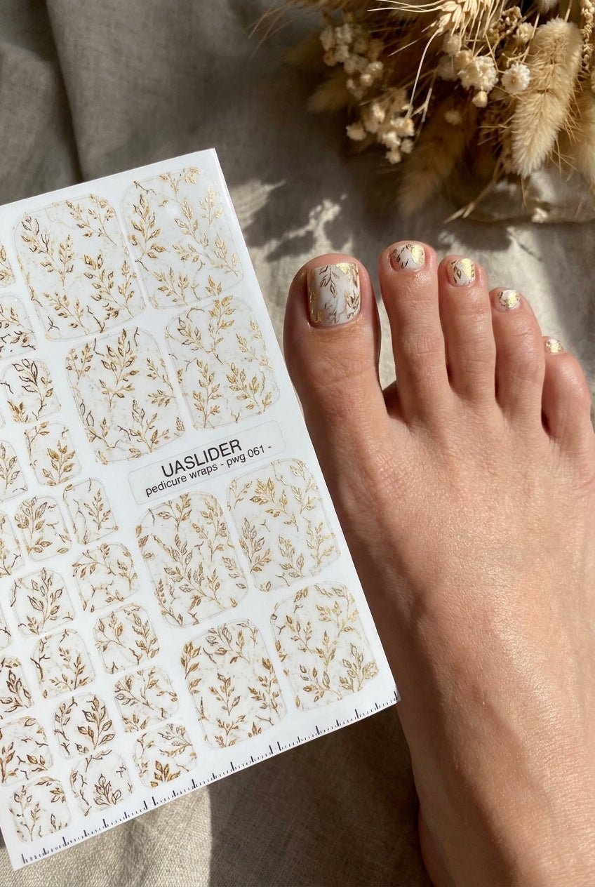 Gold Botanical Pedicure Nail Wraps — Delicate Branches | pwg-061 - UASLIDER