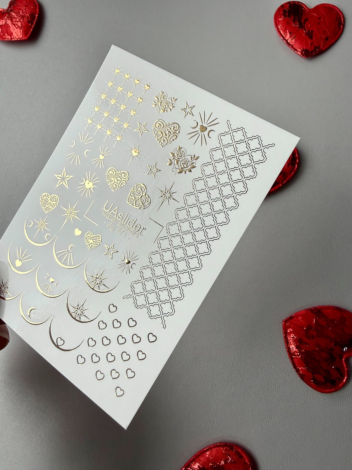 Gold Foil Nail Decals — Hearts, Stars, Moons & Lace | Fg - 271 - UASLIDER