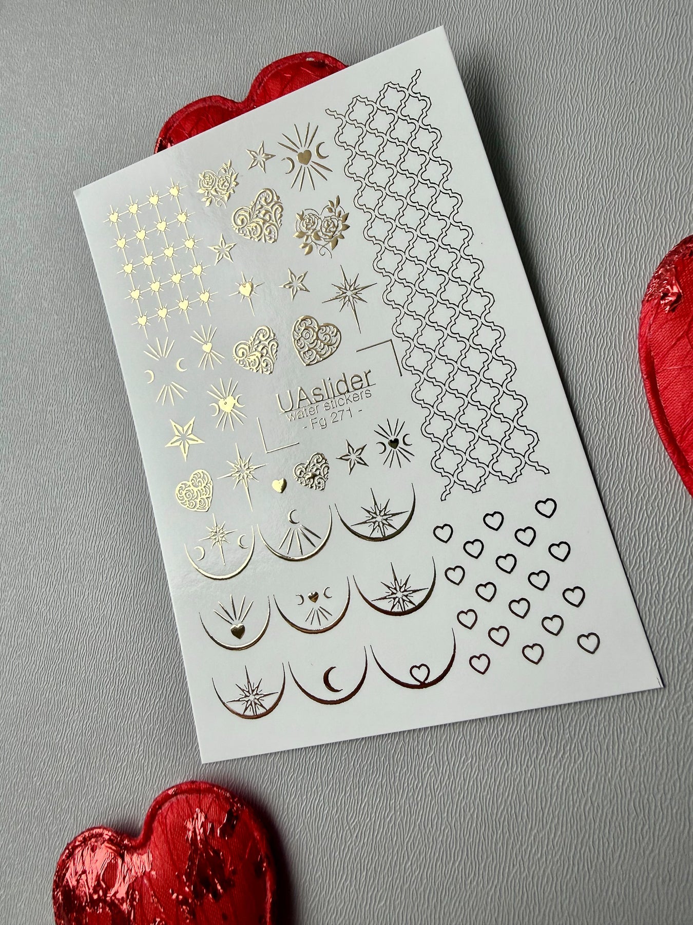 Gold Foil Nail Decals — Hearts, Stars, Moons & Lace | Fg - 271 - UASLIDER