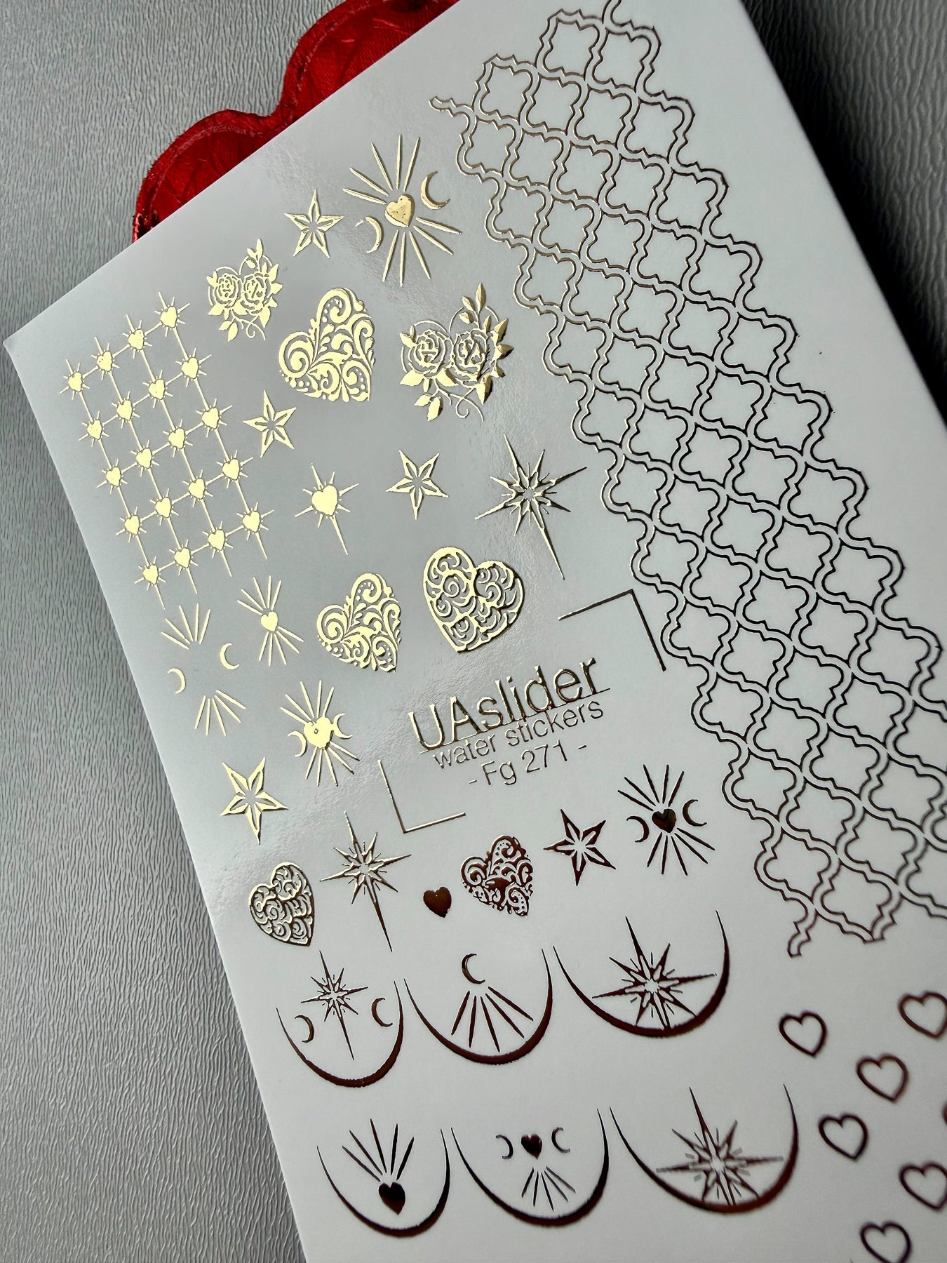 Gold Foil Nail Decals — Hearts, Stars, Moons & Lace | Fg - 271 - UASLIDER