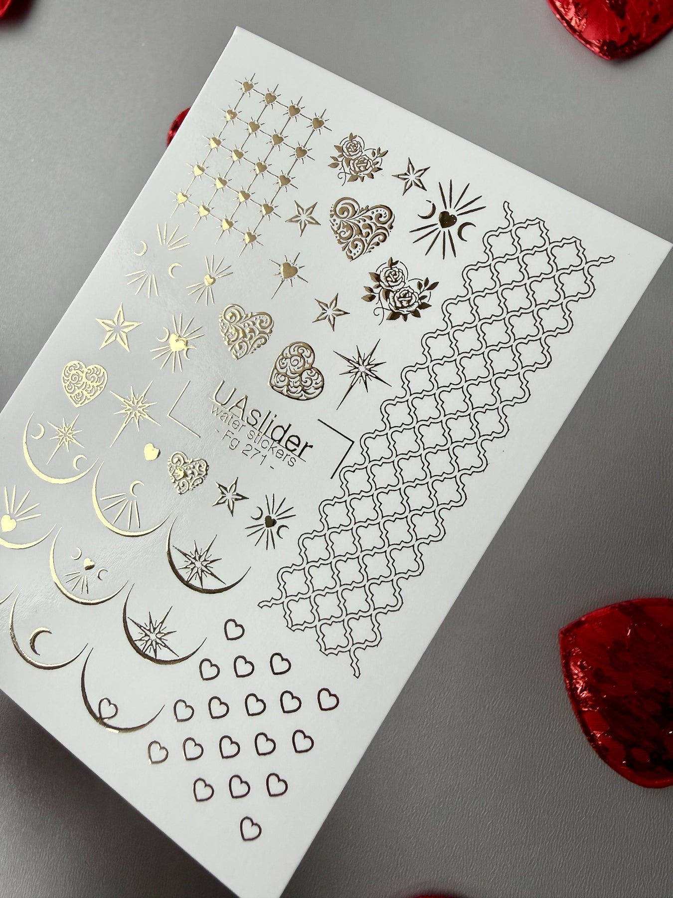 Gold Foil Nail Decals — Hearts, Stars, Moons & Lace | Fg - 271 - UASLIDER