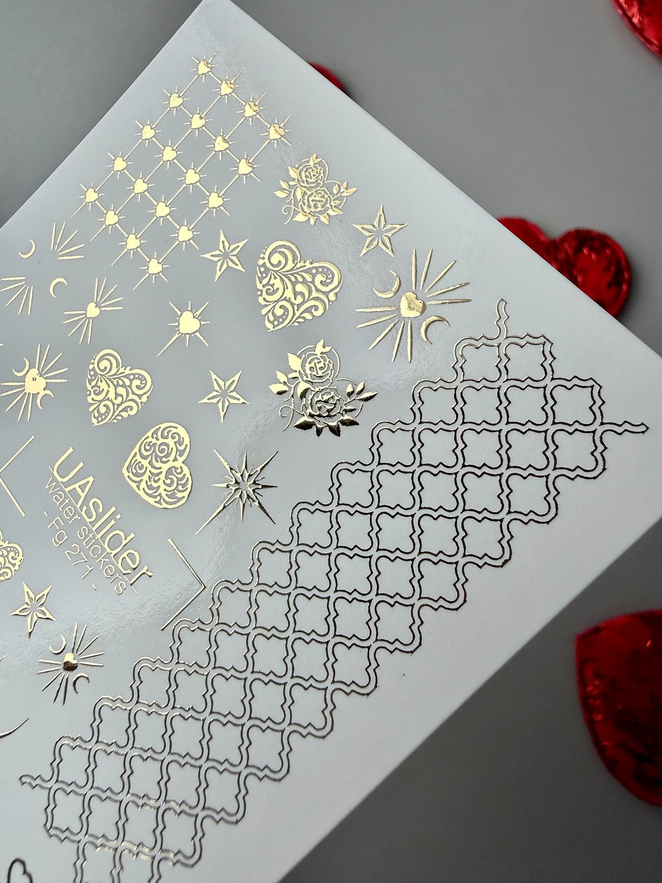 Gold Foil Nail Decals — Hearts, Stars, Moons & Lace | Fg - 271 - UASLIDER