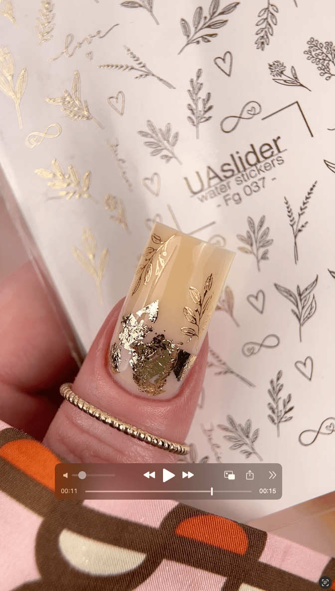 Gold Nail Decals — Botanical Sprigs, Hearts & Love Script | Fg - 037 - UASLIDER