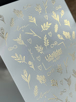 Gold Nail Decals — Botanical Sprigs, Hearts & Love Script | Fg - 037 - UASLIDER