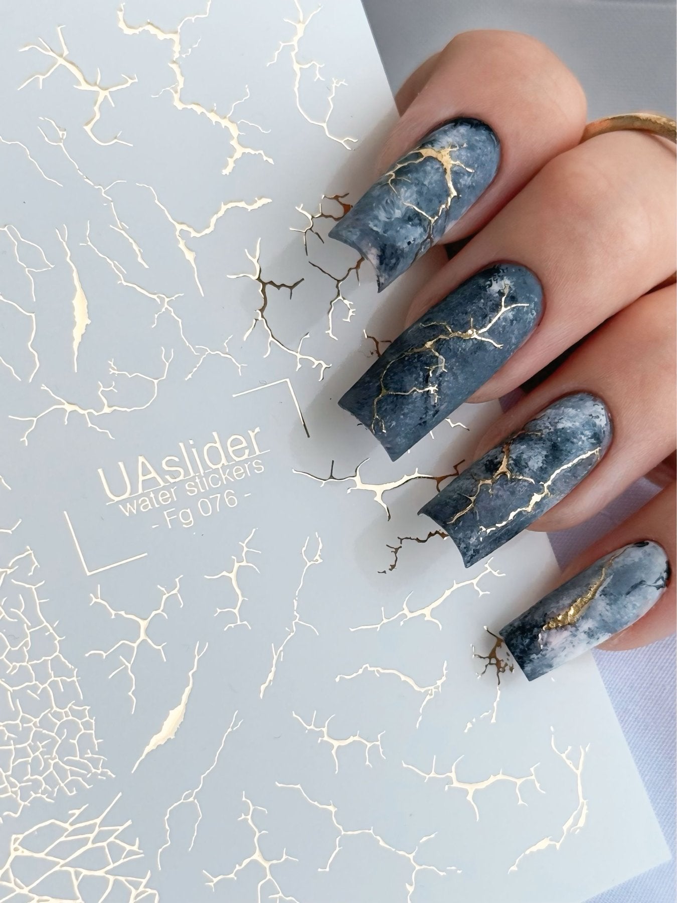 Gold Nail Decals — Cracked Earth & Lightning Gold Foil Texture | Fg - 076 - UASLIDER