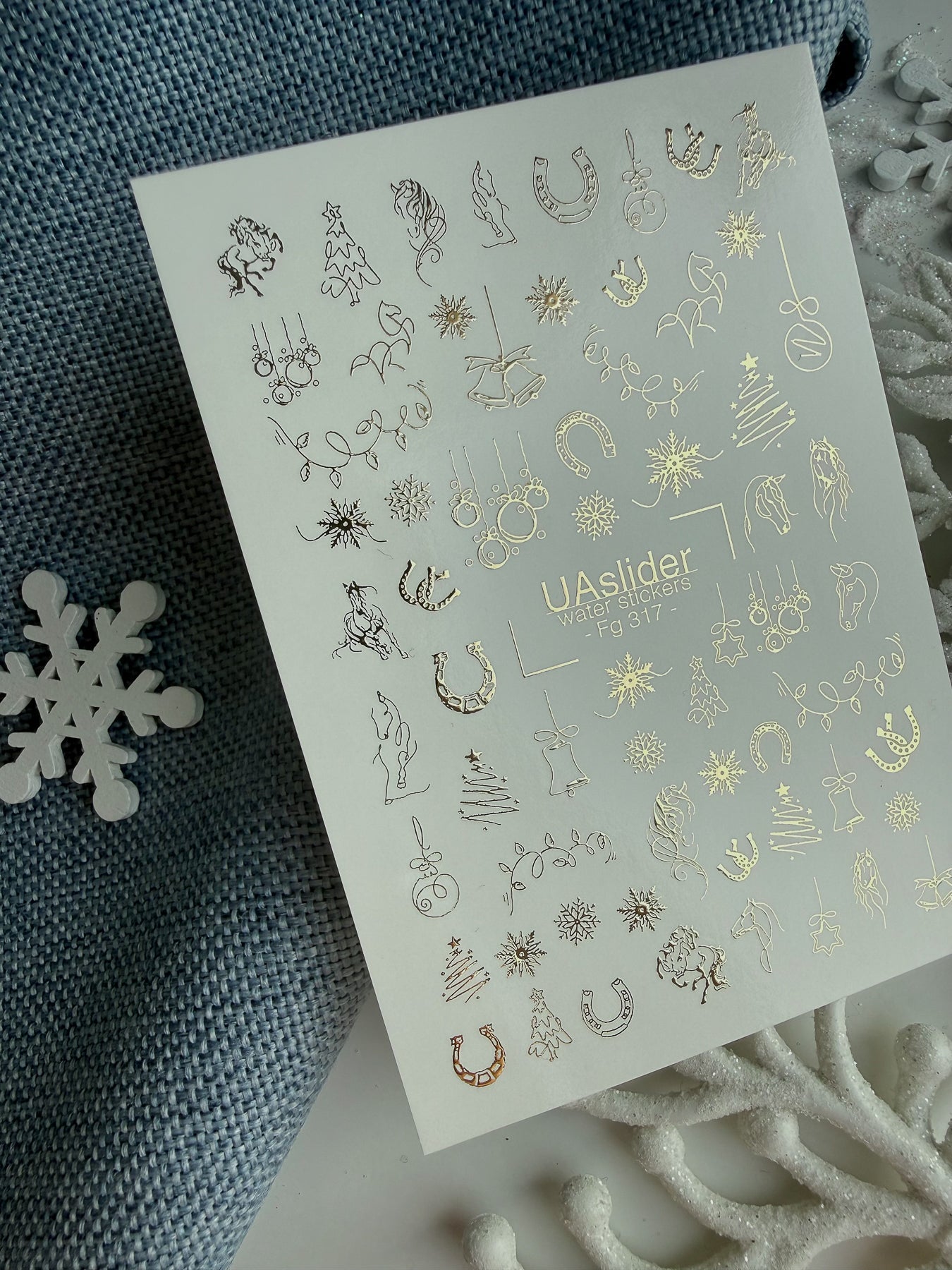 Gold Nail Decals — Horse, Horseshoe & Snowflake Line Art | Fg - 317 - UASLIDER