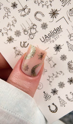 Gold Nail Decals — Horse, Horseshoe & Snowflake Line Art | Fg - 317 - UASLIDER