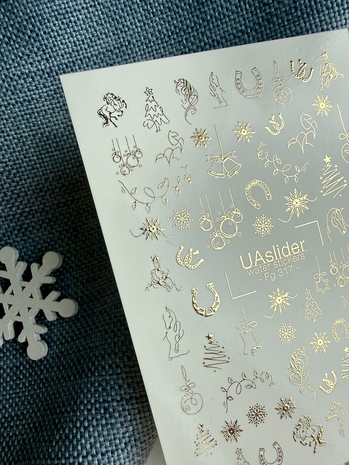 Gold Nail Decals — Horse, Horseshoe & Snowflake Line Art | Fg - 317 - UASLIDER