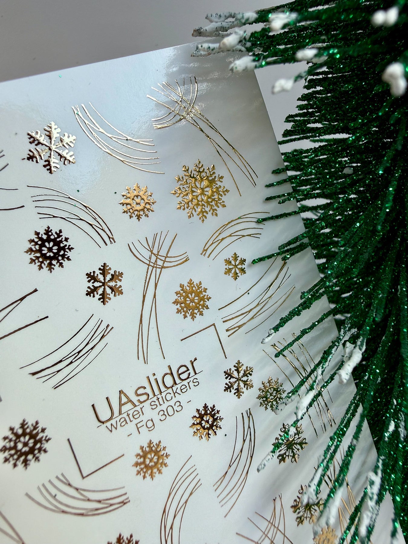 Gold Nail Decals — Snowflakes & Abstract Lines Gold Foil | Fg - 303 - UASLIDER