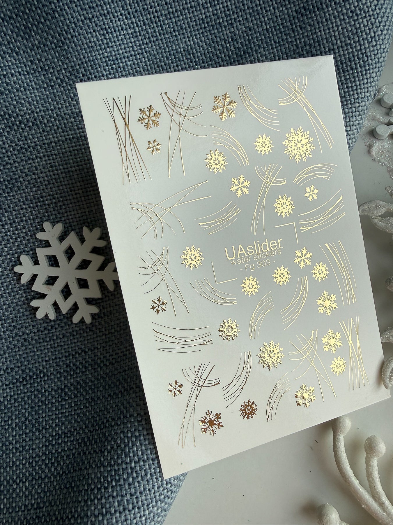 Gold Nail Decals — Snowflakes & Abstract Lines Gold Foil | Fg - 303 - UASLIDER