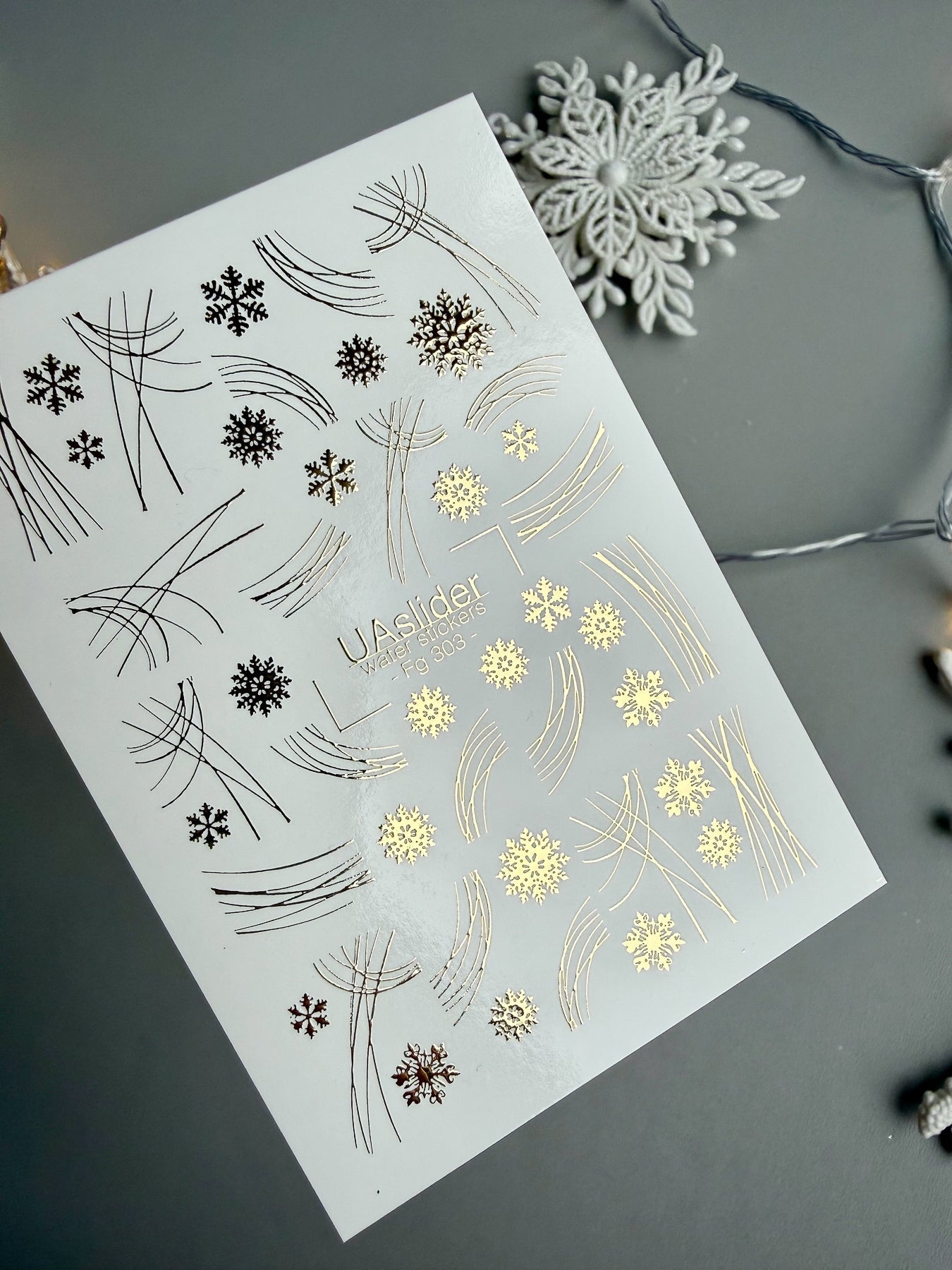 Gold Nail Decals — Snowflakes & Abstract Lines Gold Foil | Fg - 303 - UASLIDER