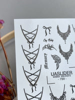 Gothic Lace Nail Decals — Corset Lines Bows Dark Script | 799 - UASLIDER