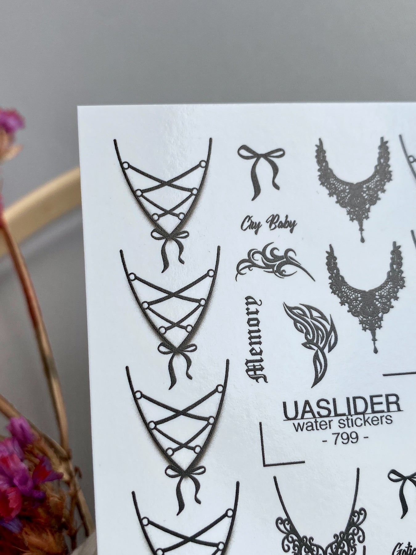 Gothic Lace Nail Decals — Corset Lines Bows Dark Script | 799 - UASLIDER