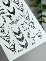 Gothic Lace Nail Decals — Corset Lines Bows Dark Script | 799 - UASLIDER