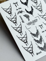 Gothic Lace Nail Decals — Corset Lines Bows Dark Script | 799 - UASLIDER