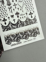 Gothic Nail Decals — Black Crosses, Lace & "Angel" Text | 783 - UASLIDER