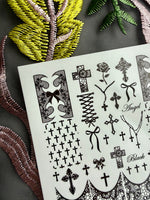 Gothic Nail Decals — Black Crosses, Lace & "Angel" Text | 783 - UASLIDER