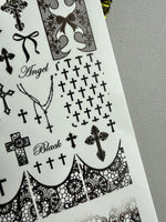 Gothic Nail Decals — Black Crosses, Lace & "Angel" Text | 783 - UASLIDER