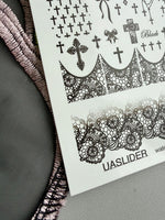Gothic Nail Decals — Black Crosses, Lace & "Angel" Text | 783 - UASLIDER