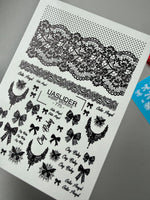 Gothic Nail Decals — Black Lace, Bows, Spiderwebs & Script | 775 - UASLIDER