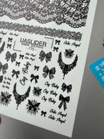 Gothic Nail Decals — Black Lace, Bows, Spiderwebs & Script | 775 - UASLIDER