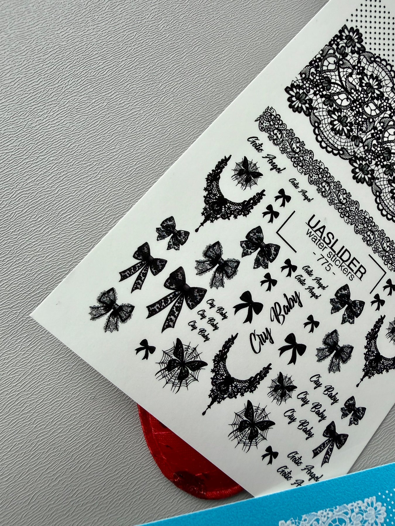Gothic Nail Decals — Black Lace, Bows, Spiderwebs & Script | 775 - UASLIDER