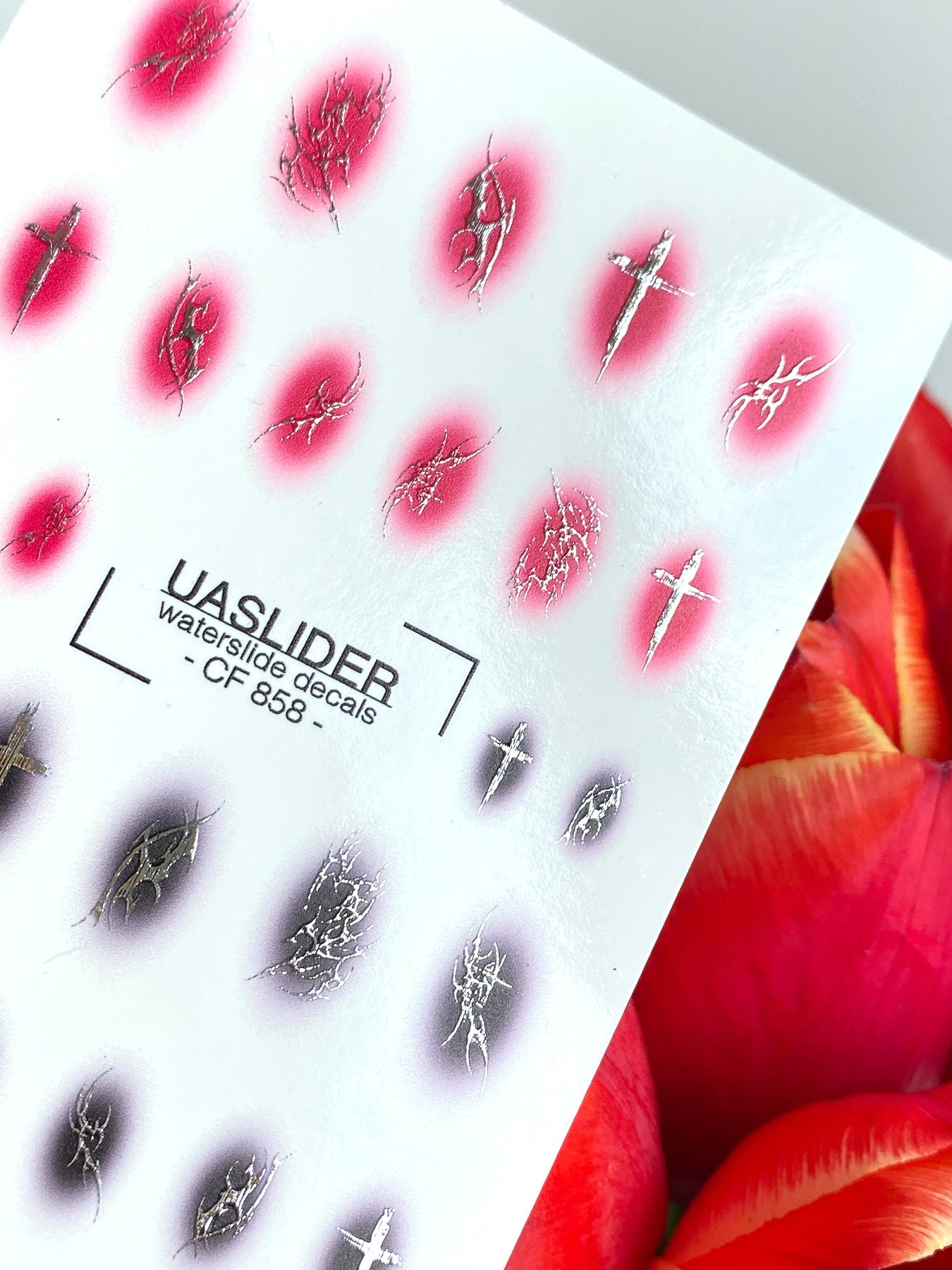Gothic Nail Decals — Crosses & Thorns on Aura Blush | CF - 858 - UASLIDER