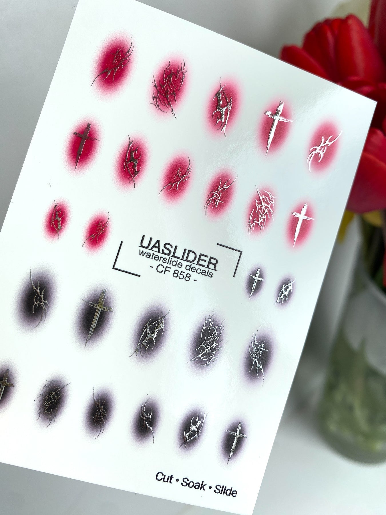 Gothic Nail Decals — Crosses & Thorns on Aura Blush | CF - 858 - UASLIDER