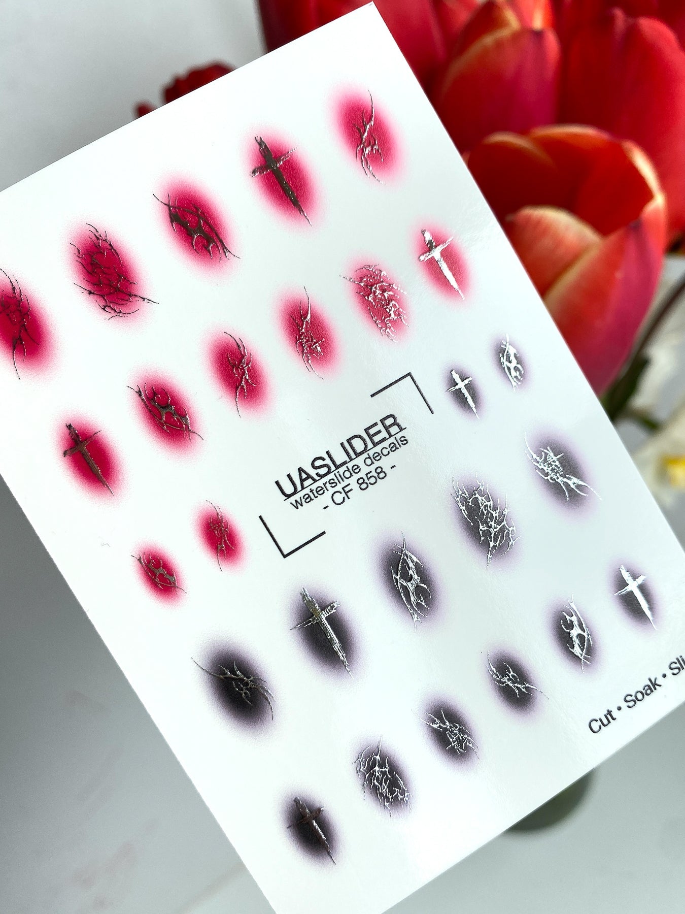 Gothic Nail Decals — Crosses & Thorns on Aura Blush | CF - 858 - UASLIDER