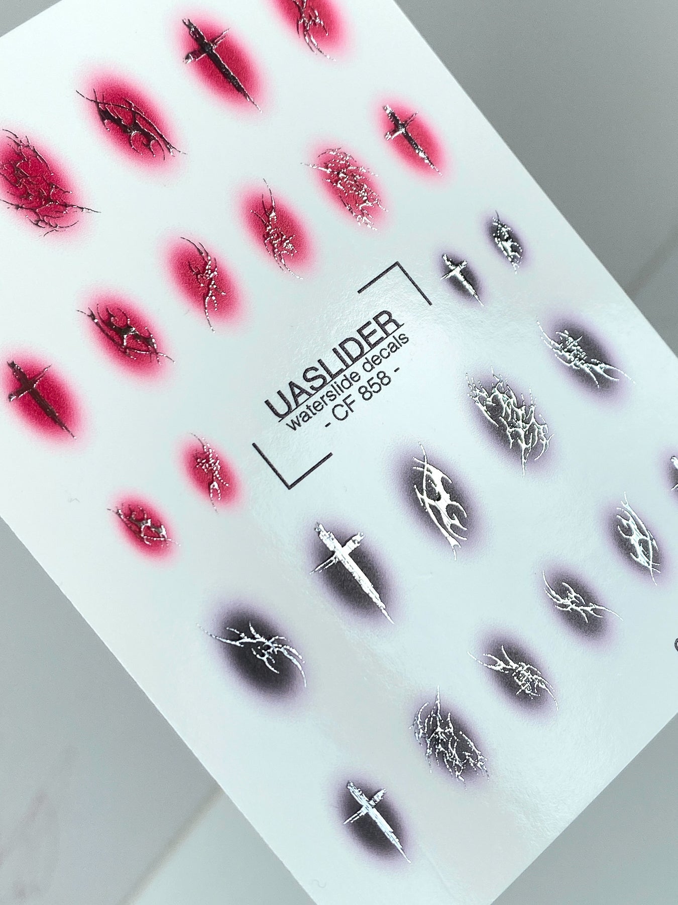 Gothic Nail Decals — Crosses & Thorns on Aura Blush | CF - 858 - UASLIDER