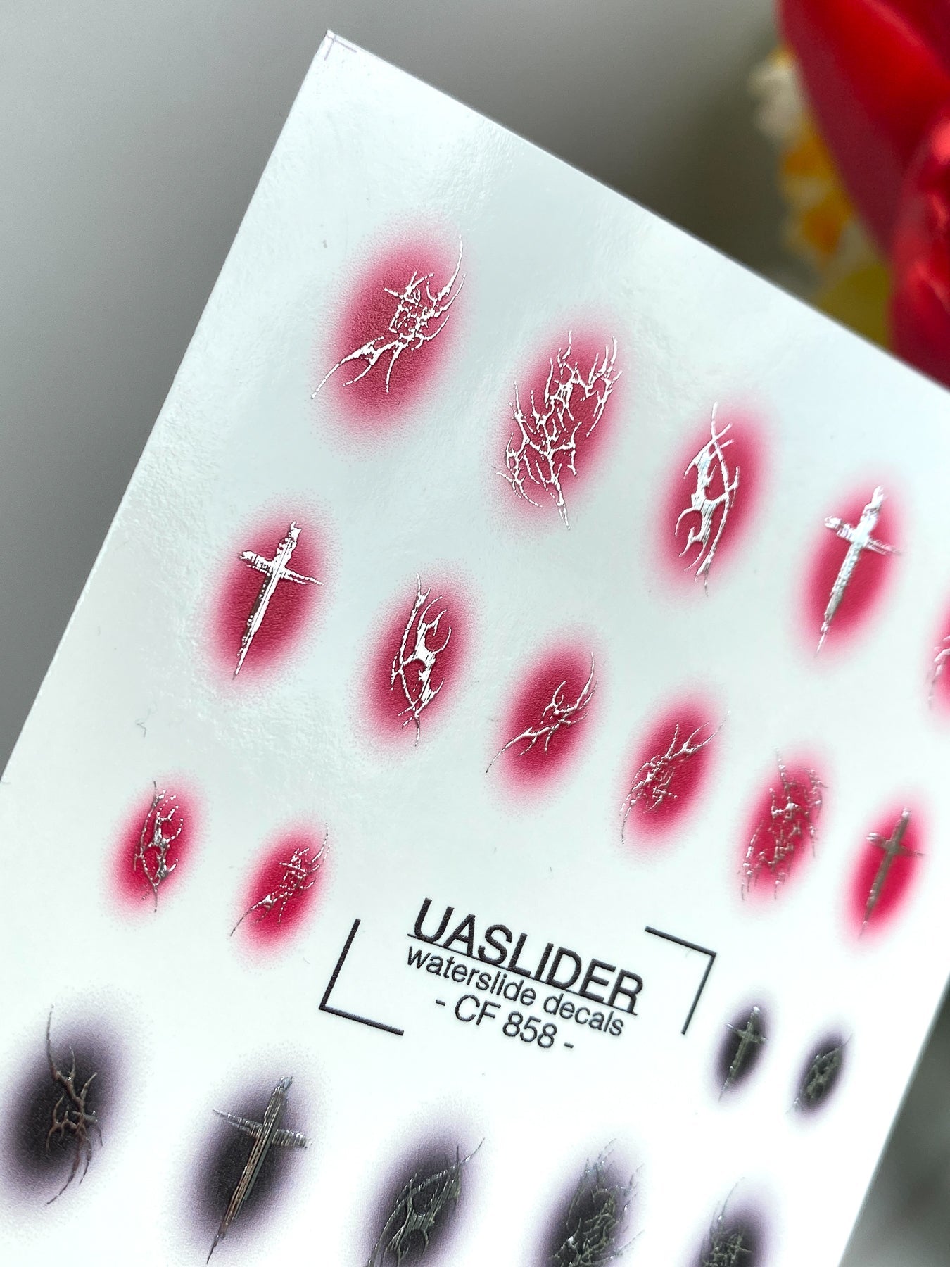 Gothic Nail Decals — Crosses & Thorns on Aura Blush | CF - 858 - UASLIDER