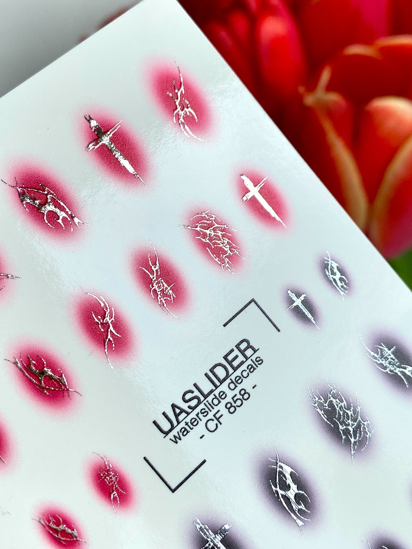 Gothic Nail Decals — Crosses & Thorns on Aura Blush | CF - 858 - UASLIDER