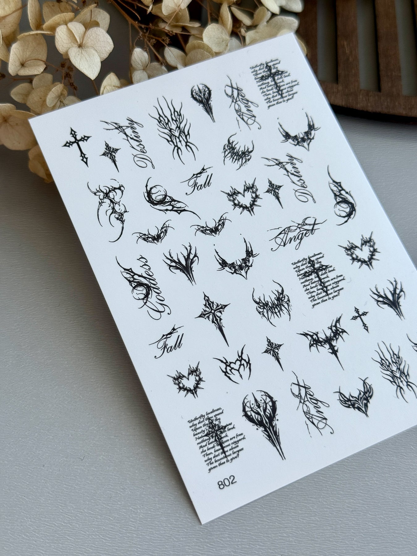 Gothic Nail Decals — Dark Tribal Hearts Crosses & Script | 802 - UASLIDER