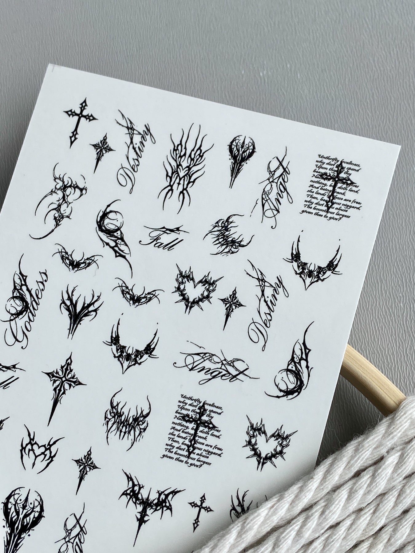 Gothic Nail Decals — Dark Tribal Hearts Crosses & Script | 802 - UASLIDER