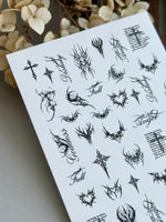 Gothic Nail Decals — Dark Tribal Hearts Crosses & Script | 802 - UASLIDER