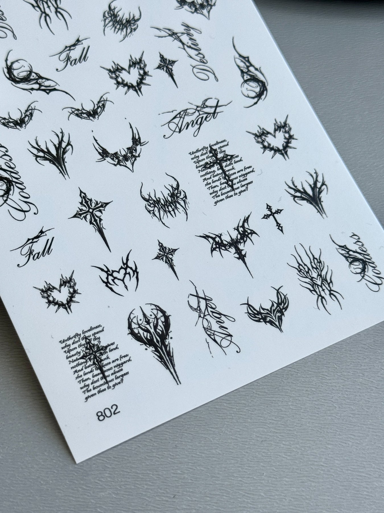 Gothic Nail Decals — Dark Tribal Hearts Crosses & Script | 802 - UASLIDER