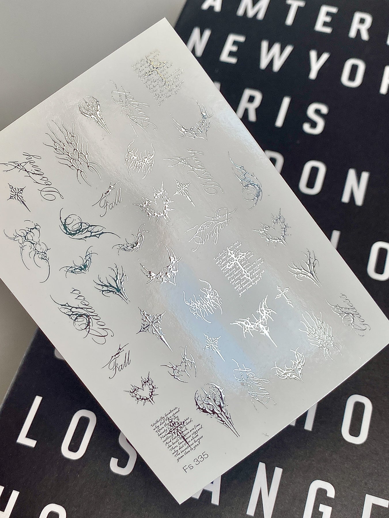 Gothic Nail Decals — Silver Foil Dark Tattoo & Script | Fs - 335 - UASLIDER