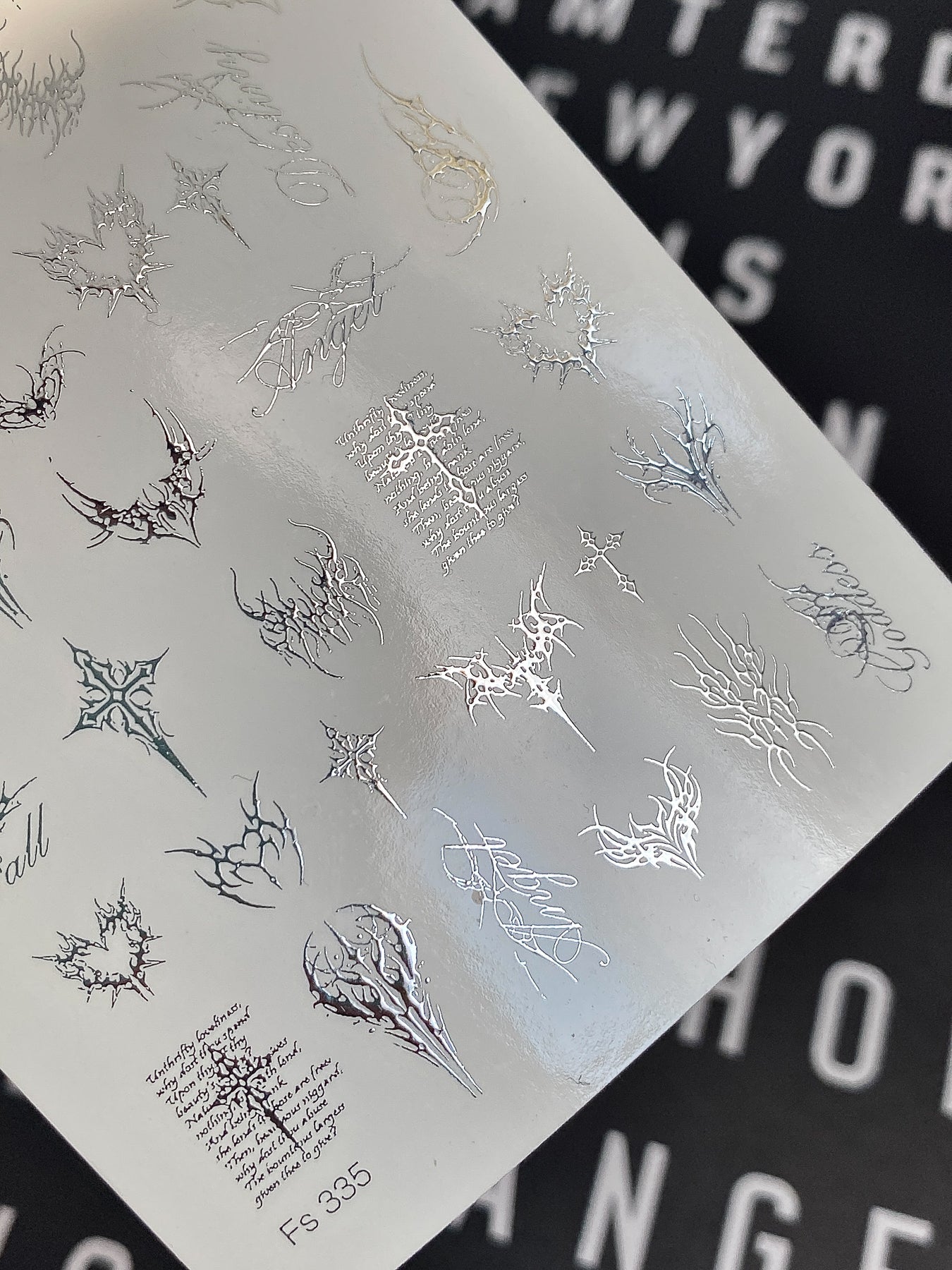 Gothic Nail Decals — Silver Foil Dark Tattoo & Script | Fs - 335 - UASLIDER