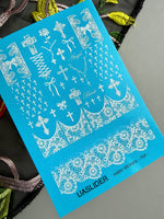 Gothic Nail Decals — White Crosses, Lace & "Angel" Text | 784 - UASLIDER