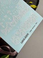 Gothic Nail Decals — White Crosses, Lace & "Angel" Text | 784 - UASLIDER