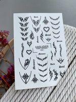 Gothic Tribal Nail Decals — Thorns Hearts Dark Script | 800 - UASLIDER