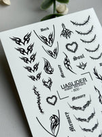 Gothic Tribal Nail Decals — Thorns Hearts Dark Script | 800 - UASLIDER