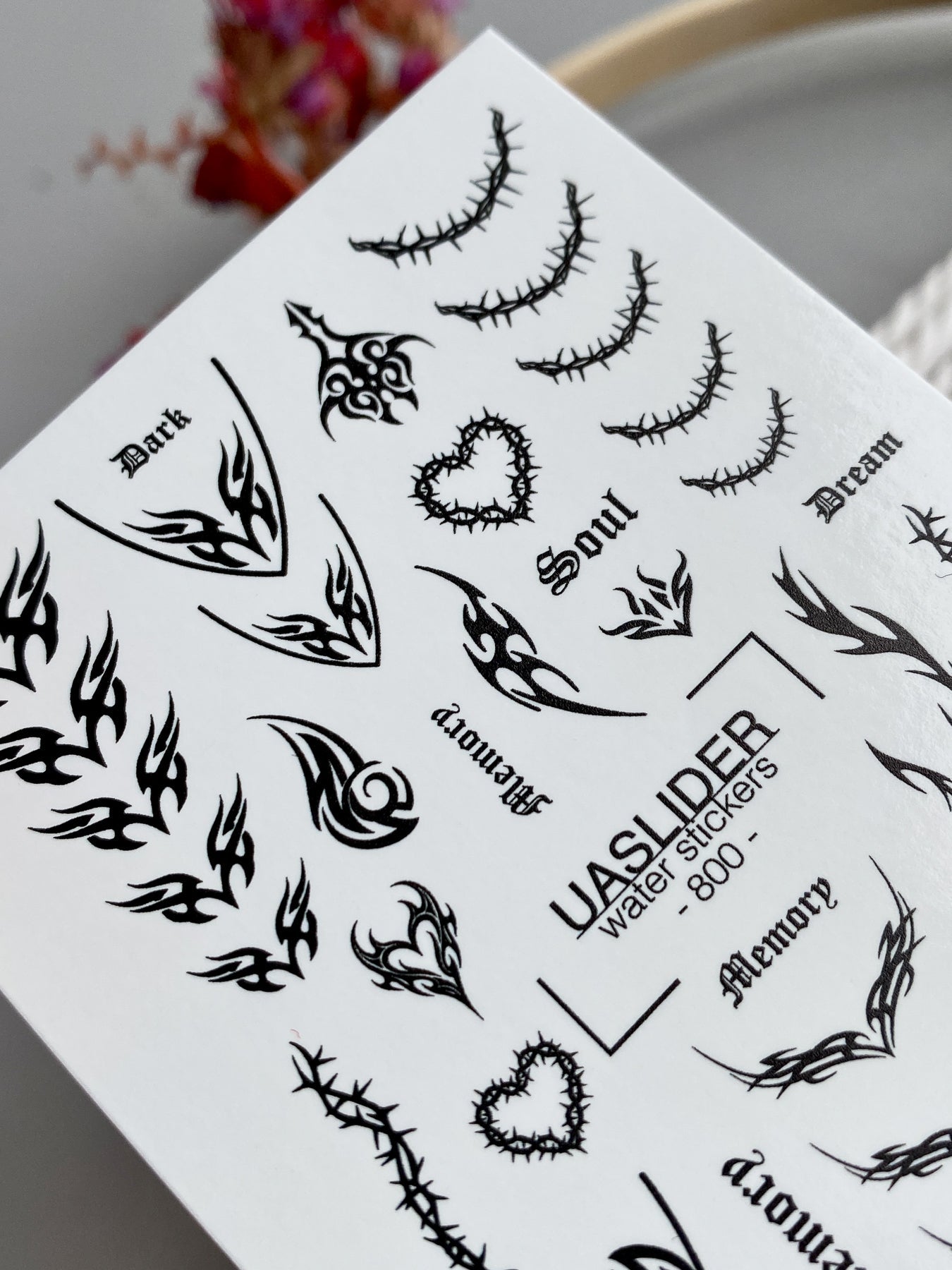 Gothic Tribal Nail Decals — Thorns Hearts Dark Script | 800 - UASLIDER