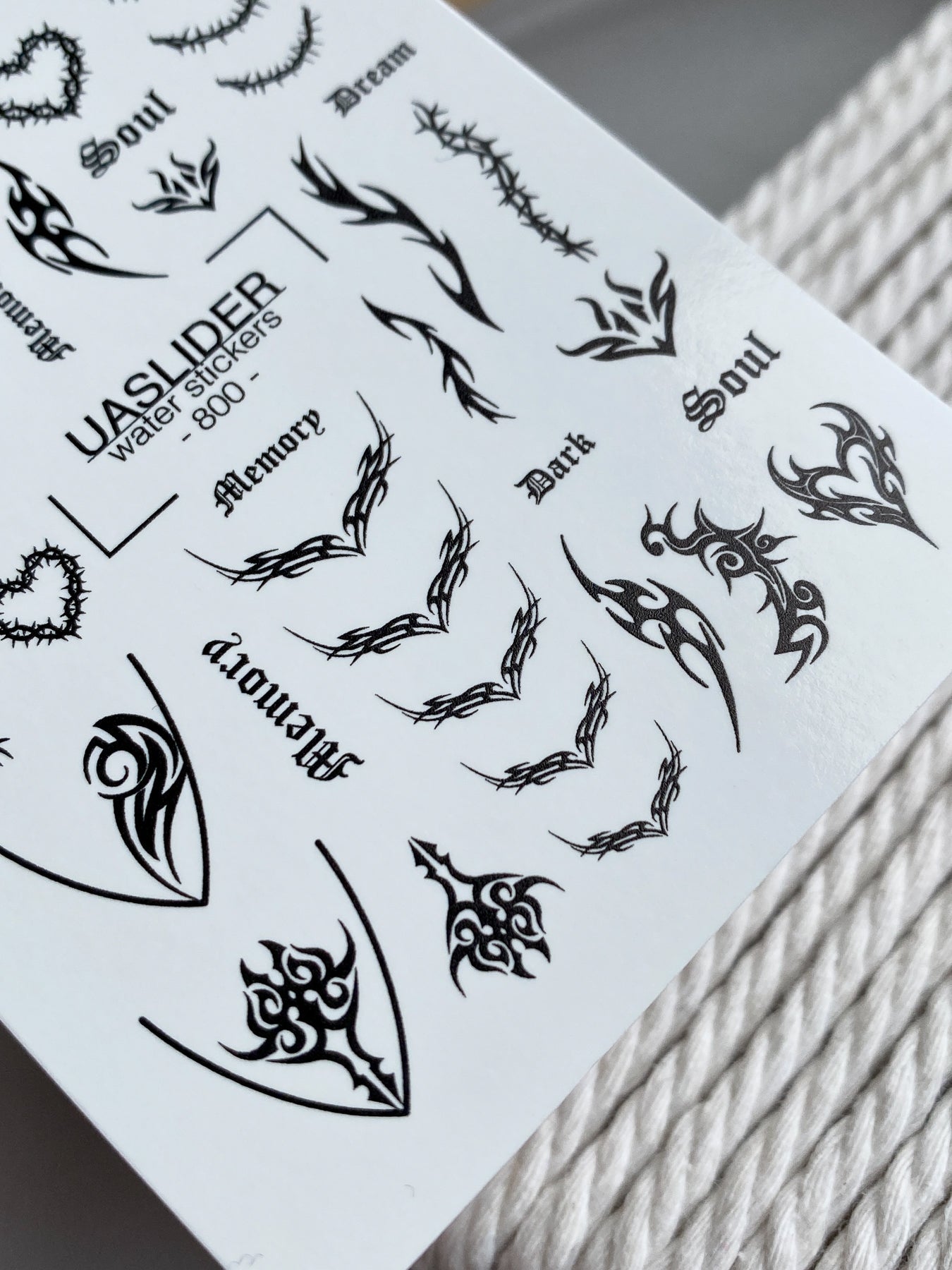 Gothic Tribal Nail Decals — Thorns Hearts Dark Script | 800 - UASLIDER