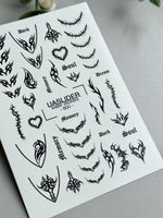 Gothic Tribal Nail Decals — Thorns Hearts Dark Script | 800 - UASLIDER