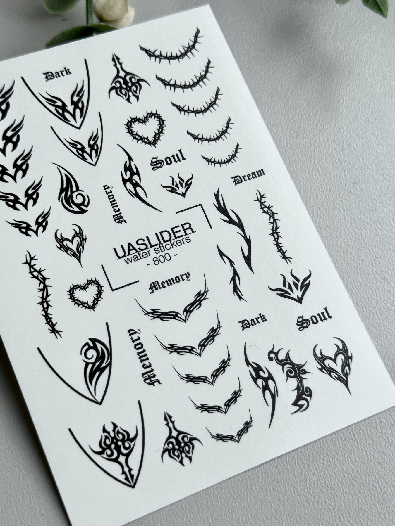 Gothic Tribal Nail Decals — Thorns Hearts Dark Script | 800 - UASLIDER