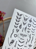 Gothic Tribal Nail Decals — Thorns Hearts Dark Script | 800 - UASLIDER
